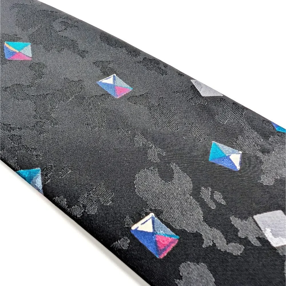 Vintage 90s Gitano Men’s Tie Wide Abstract Geometric Squares Black Multicolor